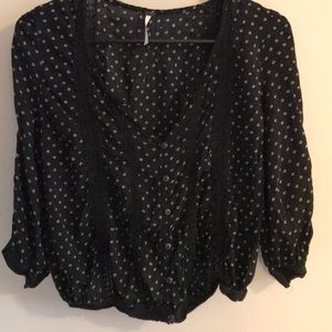 Free People Boho Button Front Black Combo Blouse